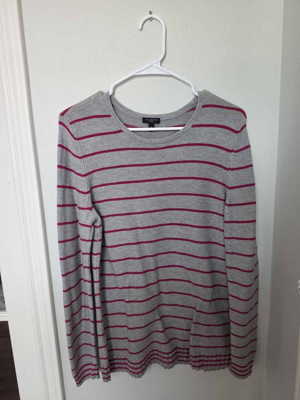 Talbots Petite Gray & Pink Cashmere Blend Sweater